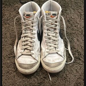 Nike White and Black High-Top Sneakers Classic Design